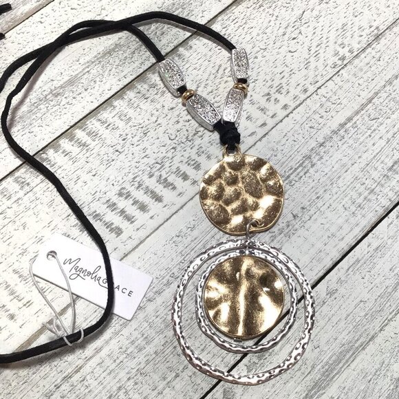 Magnolia Grace Necklace Adjustable Length Slider Weathered Rhodium Gold Plate Ne - Picture 3 of 7